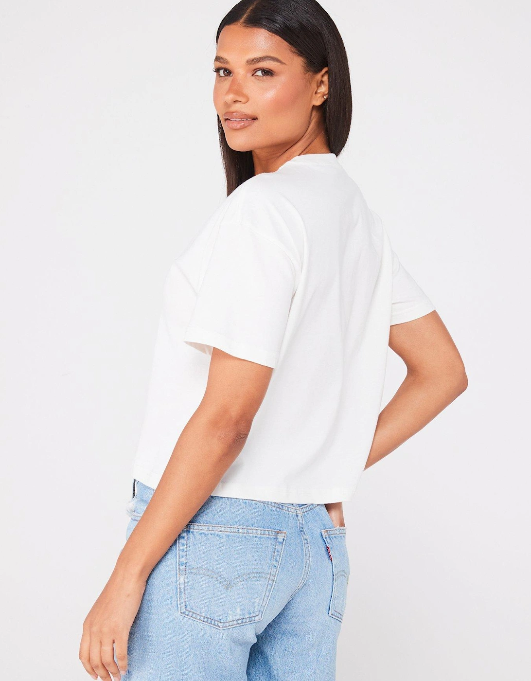 Womens Fleurs Oversized Crop T-Shirt - White