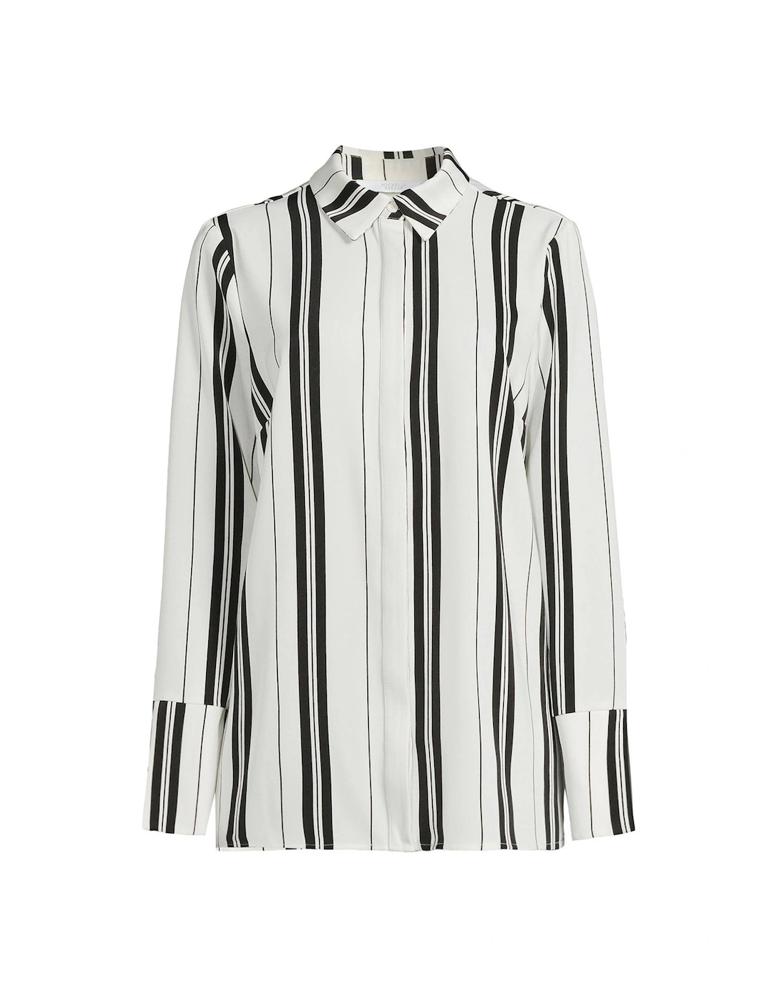 Co-Ord Printed Stripe Satin Shirt - Black/White 