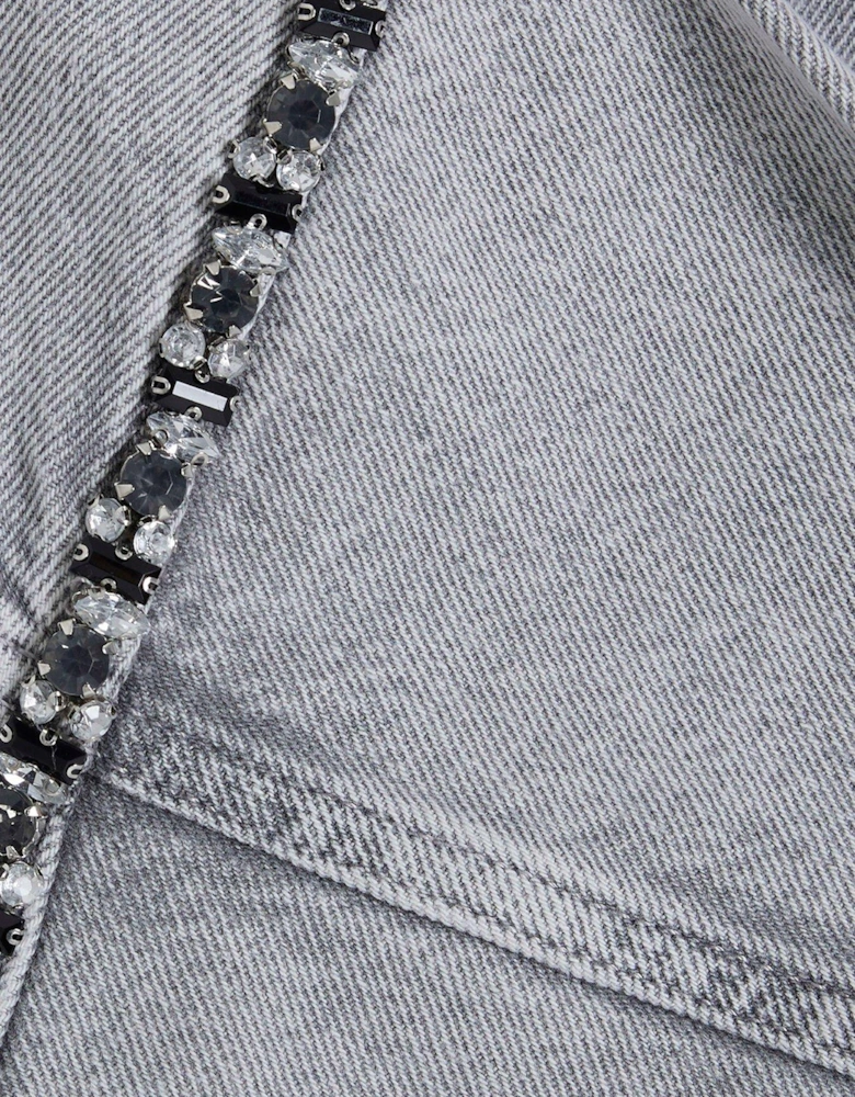 Embellished Detail Denim Jacket - Light Grey