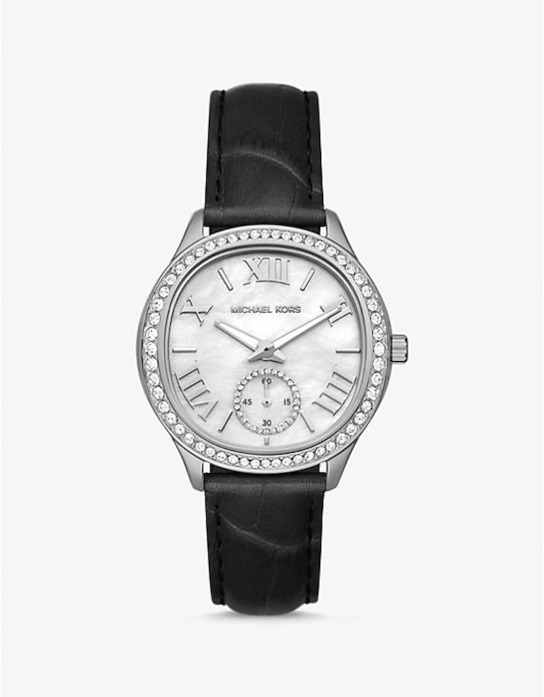 Sage Pavé Silver-Tone and Crocodile Embossed Leather Watch