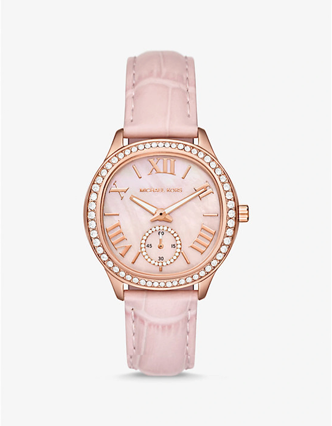 Sage Pavé Rose Gold-Tone and Crocodile Embossed Leather Watch, 4 of 3
