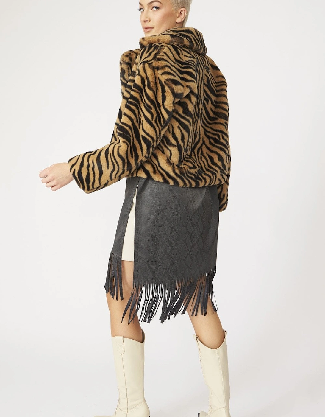 Animal Print Faux Fur Cropped Coat