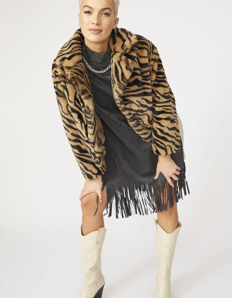 Animal Print Faux Fur Cropped Coat