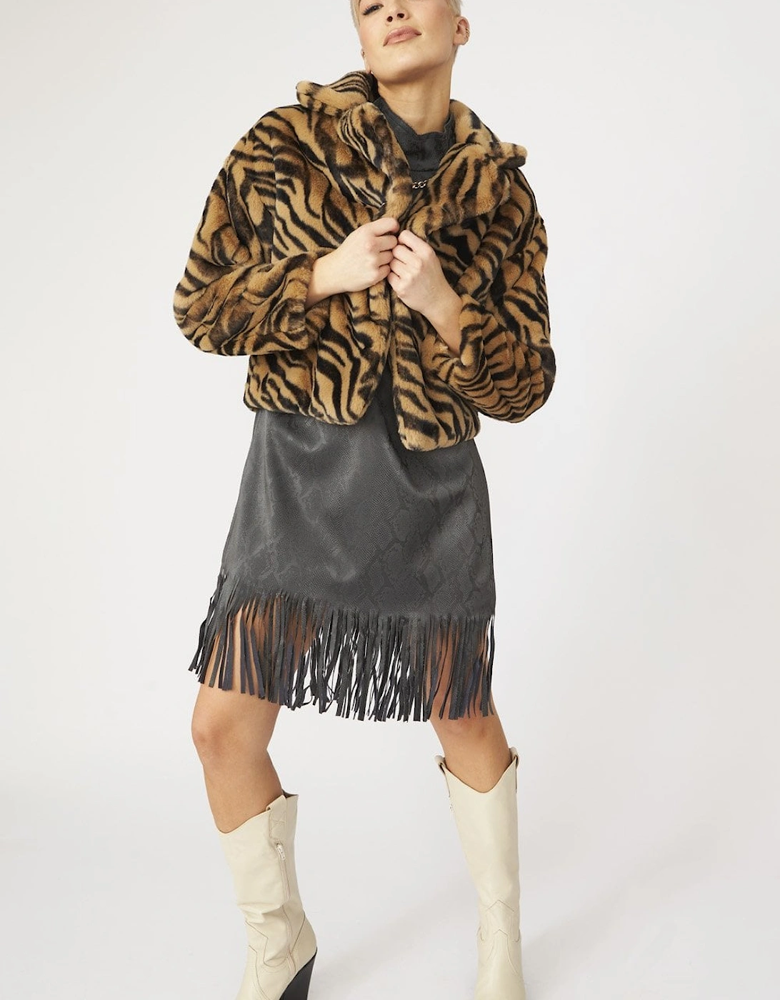 Animal Print Faux Fur Cropped Coat, 5 of 4