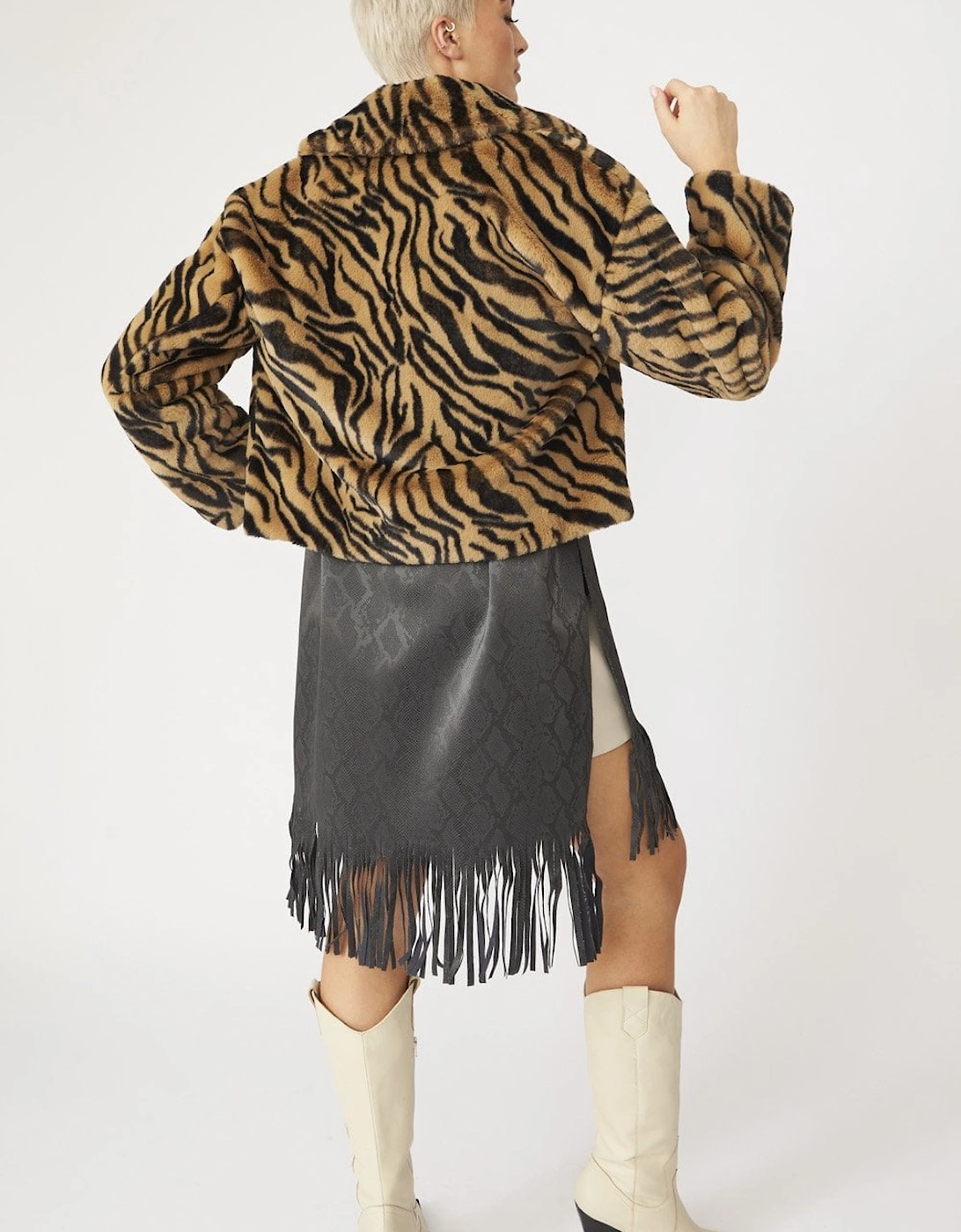 Animal Print Faux Fur Cropped Coat