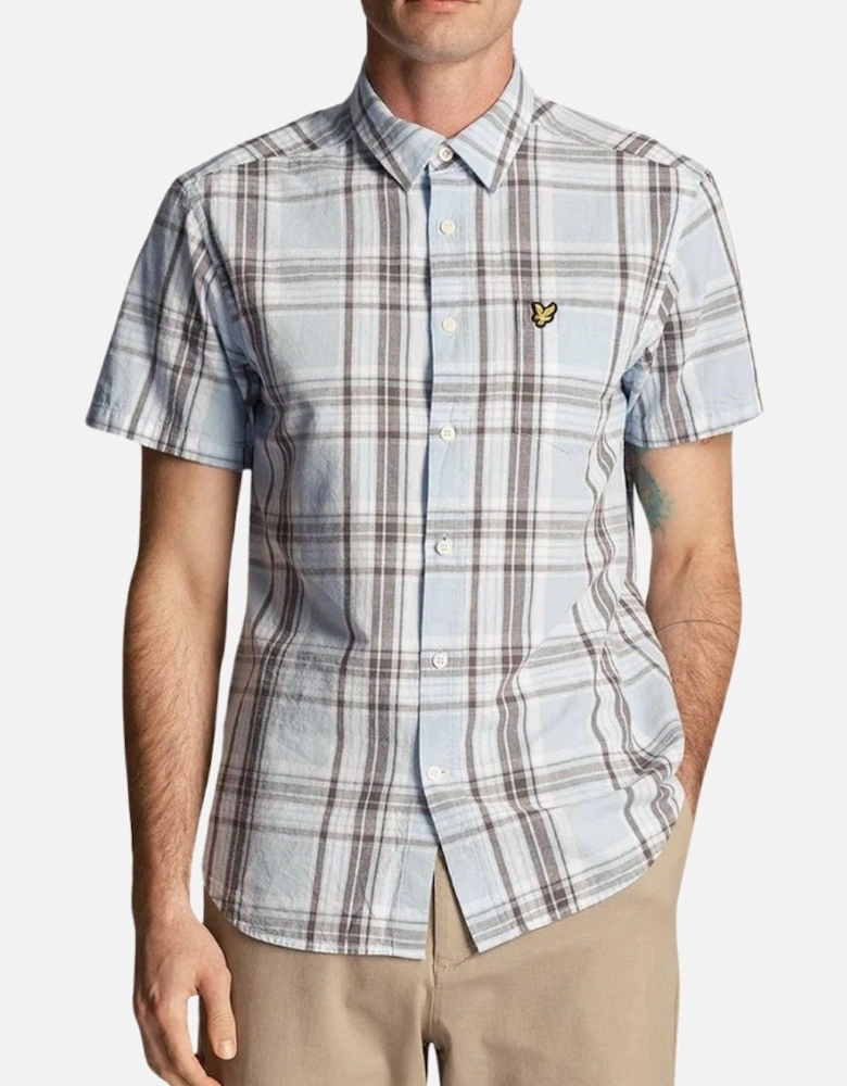 Lyle Scott Linen Check Short Sleeve Light Blue Shirt