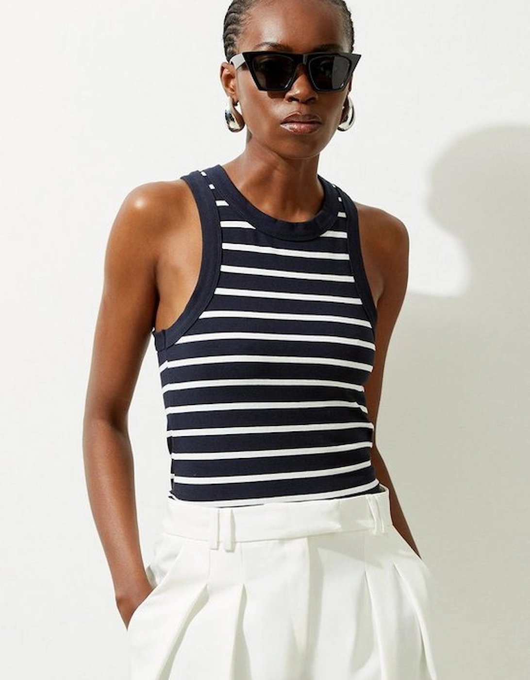 Stripe Stretch Cotton Jersey Racer Back Top, 5 of 4