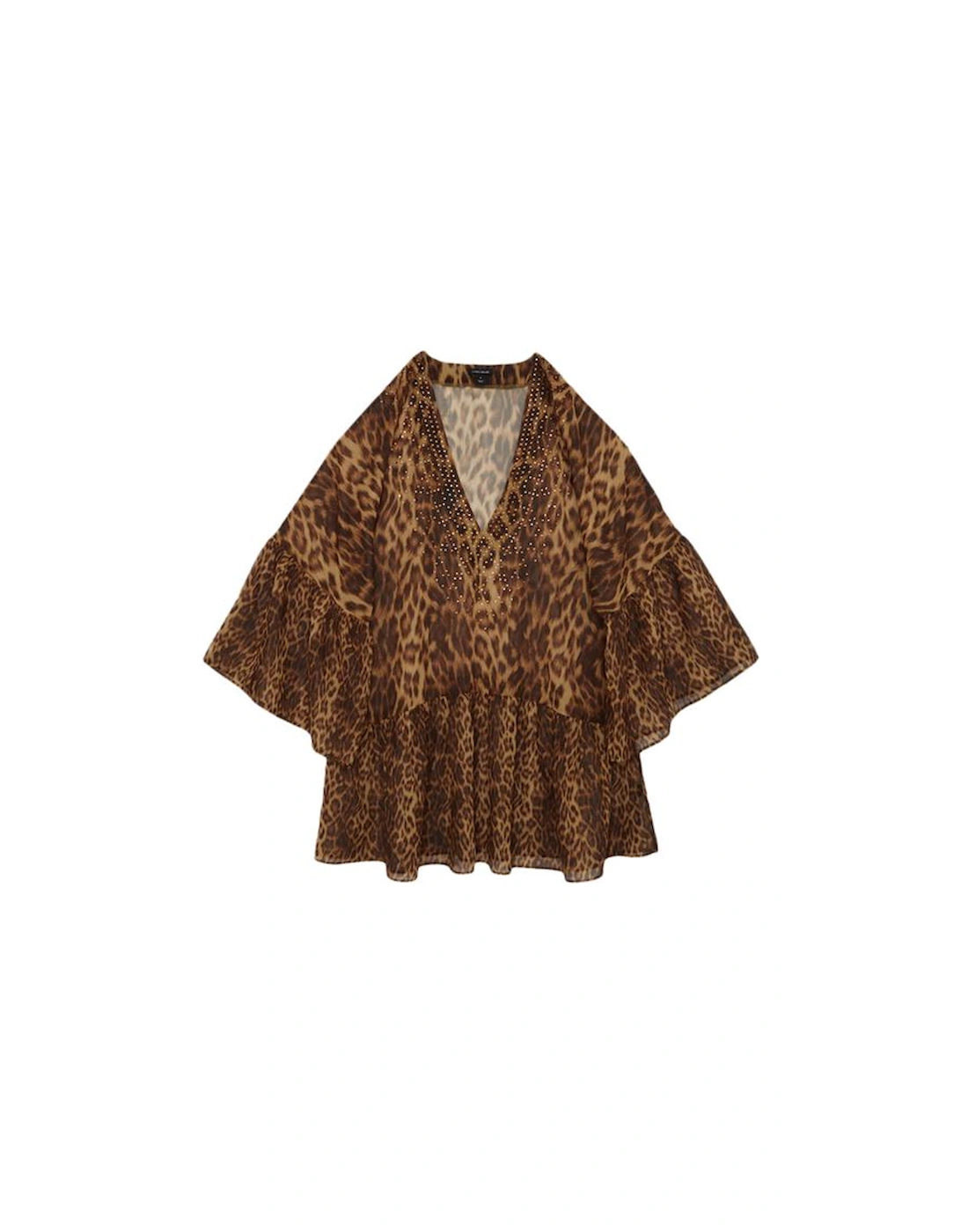 Cheetah Print Embellished Georgette Woven Beach Mini Dress