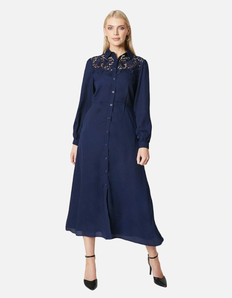 Womens/Ladies Lace Detail Button-Down Midi Dress