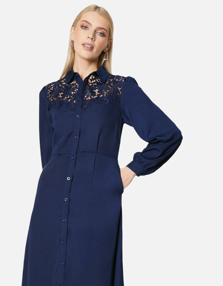 Womens/Ladies Lace Detail Button-Down Midi Dress