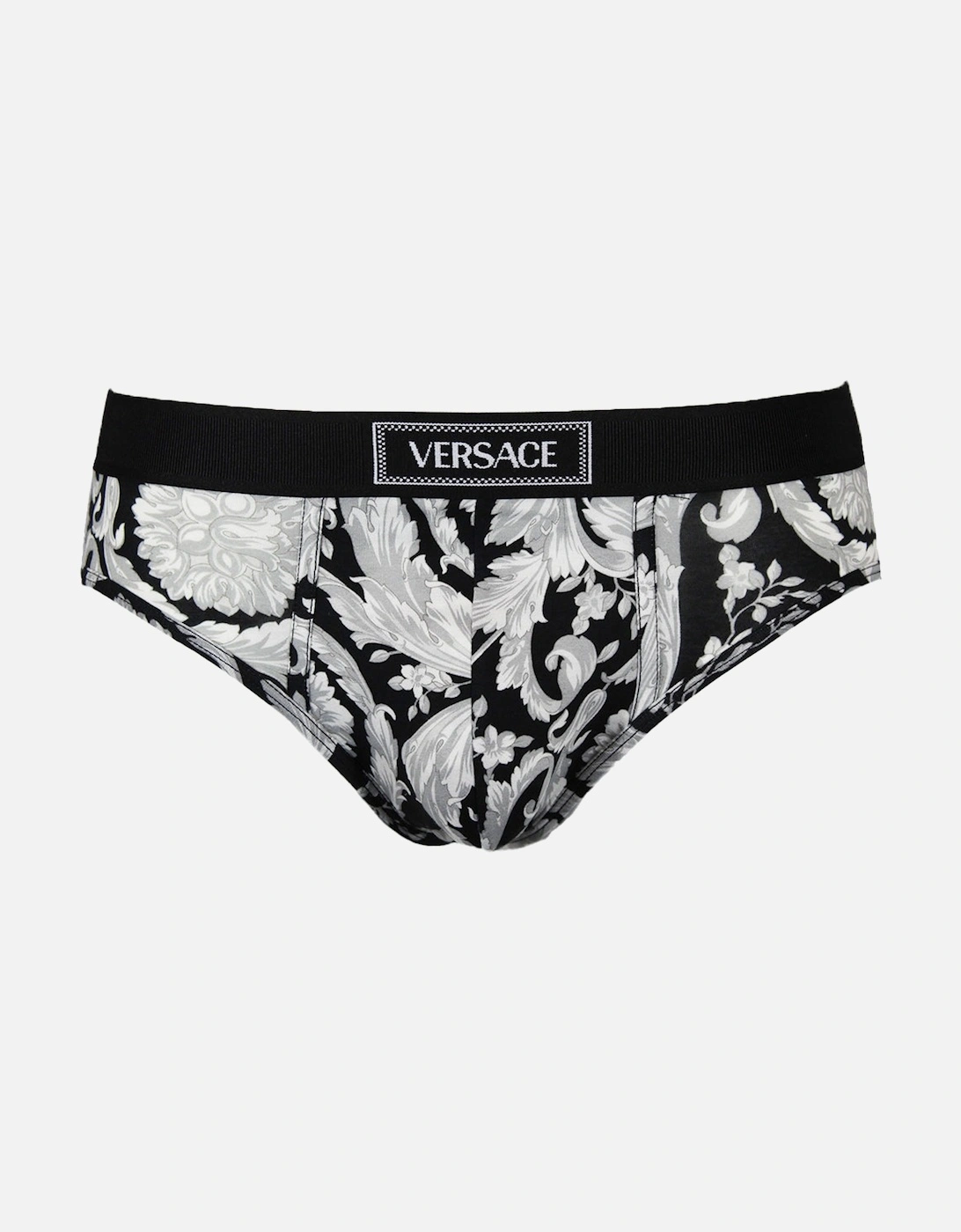 90s Vintage Logo Barocco Print Briefs, Black/Grey