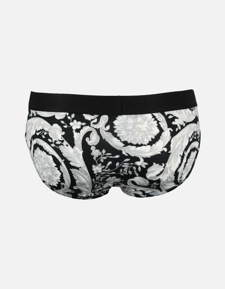 90s Vintage Logo Barocco Print Briefs, Black/Grey
