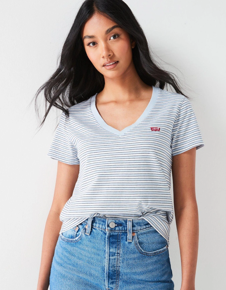 The Perfect V-neck Tee - Penny Stripe Kentucky - Blue