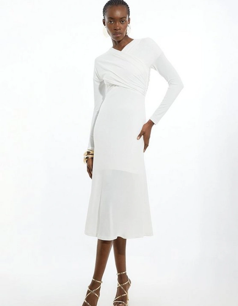 Ruched Jersey Crepe Midi Dress