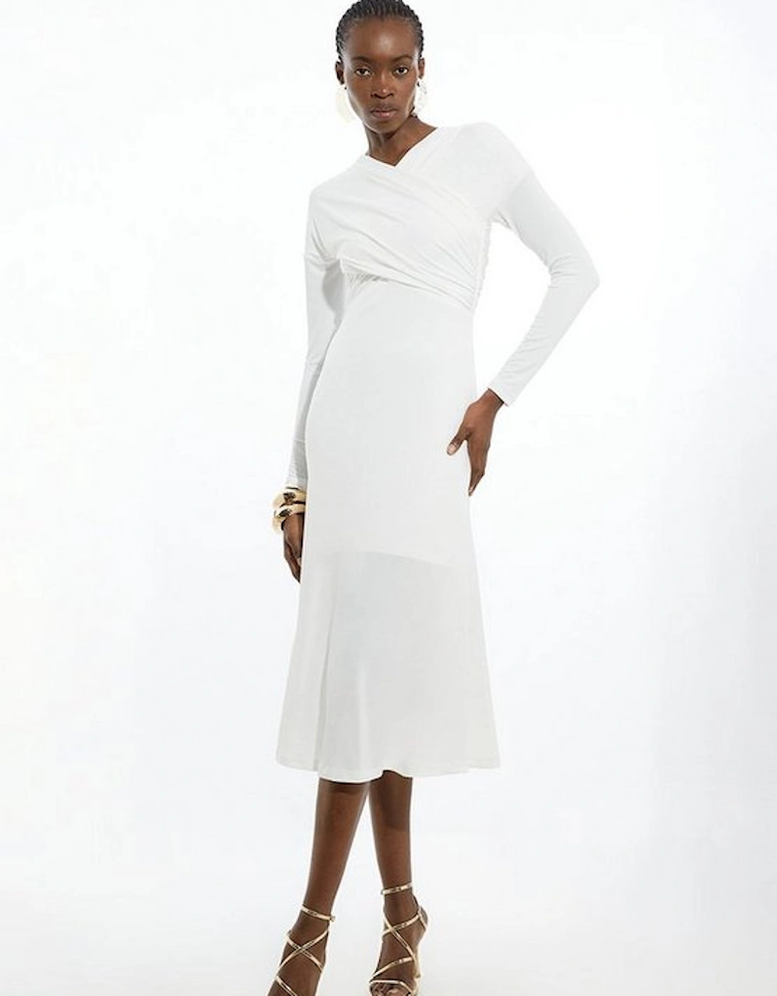 Ruched Jersey Crepe Midi Dress, 4 of 3