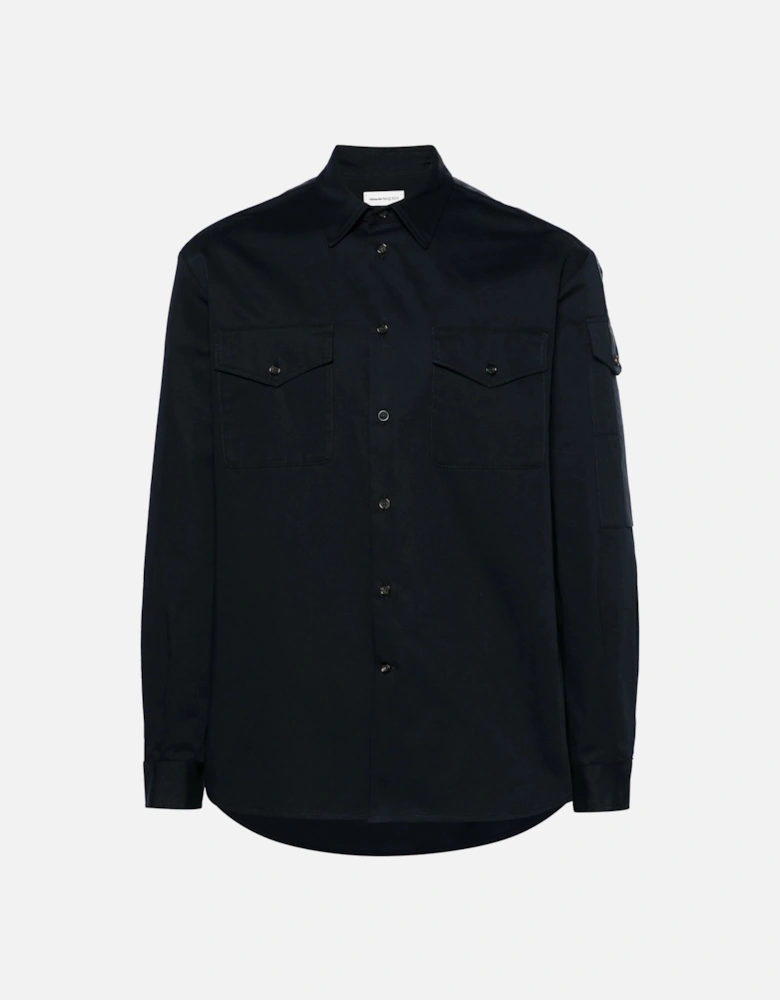 Tape Detail Chino Cotton Shirt Navy