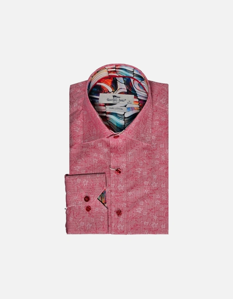 Woven Pattern Long Sleeve Shirt Red