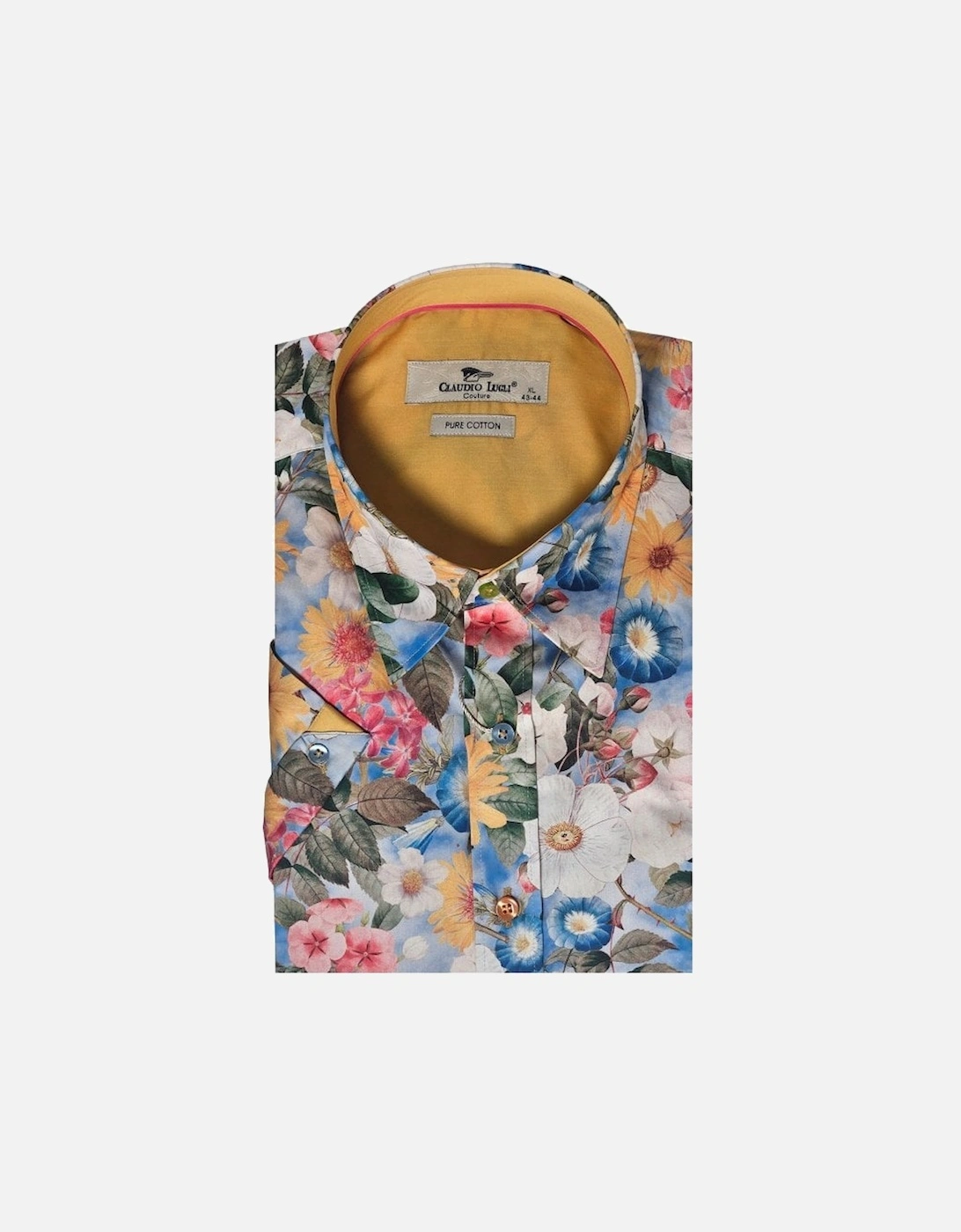 Flower Print Short Sleeve Shirt Mustard, 4 of 3