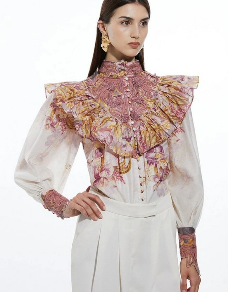 Floral Applique Crinkle Woven Blouse