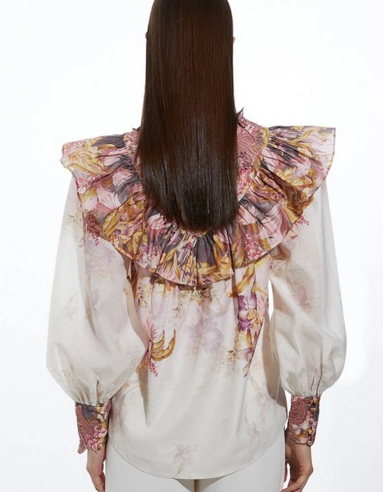 Floral Applique Crinkle Woven Blouse