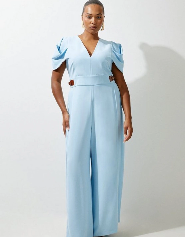Plus Size Soft Tailored Crepe Tab Detail Pleated Jumpsuit