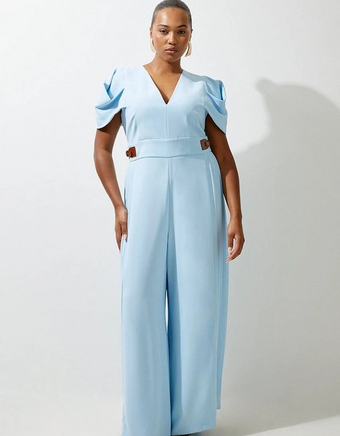 Plus Size Soft Tailored Crepe Tab Detail Pleated Jumpsuit, 4 of 3