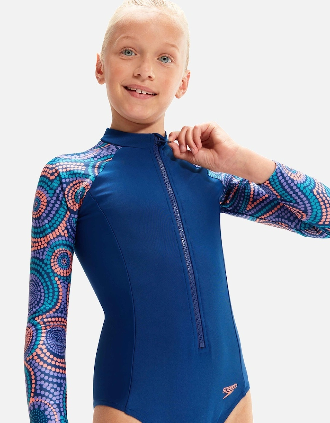 Girls Printed Long-Sleeved One Piece Swimsuit