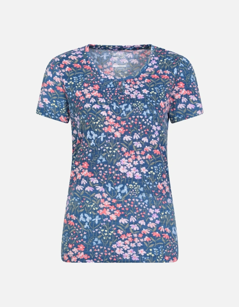 Womens/Ladies Devon Floral Keyhole T-Shirt