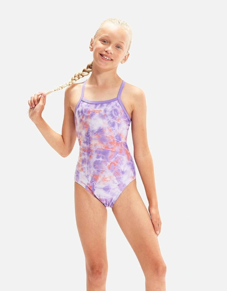 Girls Digital Print Thin Strap One Piece Swimsuit