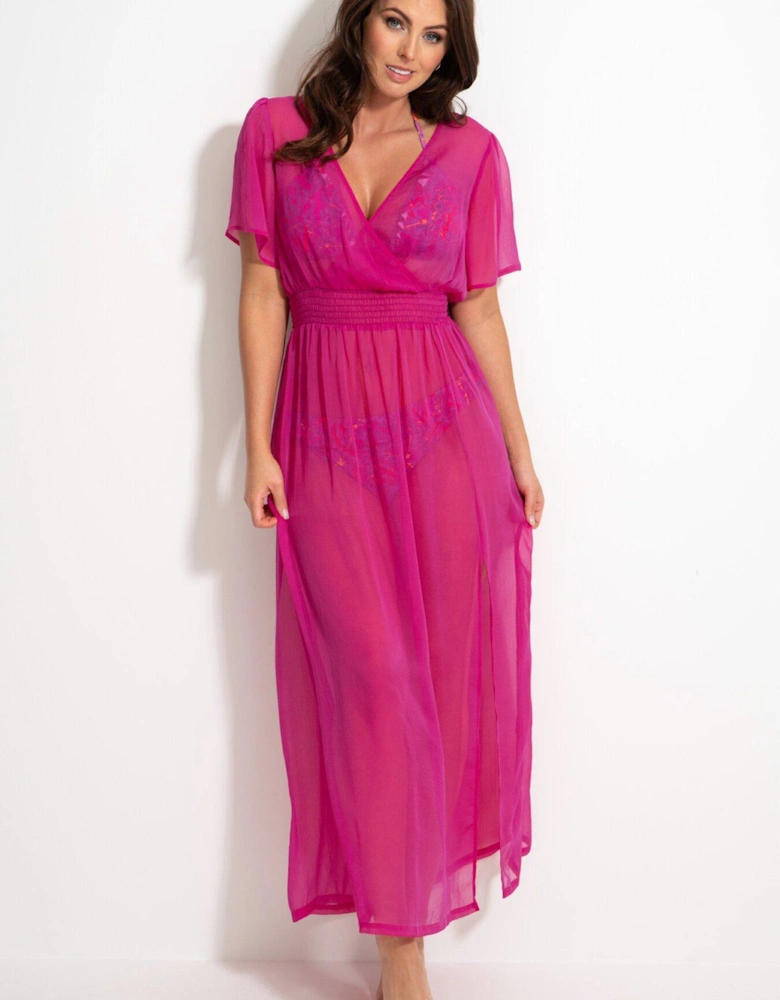 Short Sleeve Chiffon Wrap Maxi Kaftan