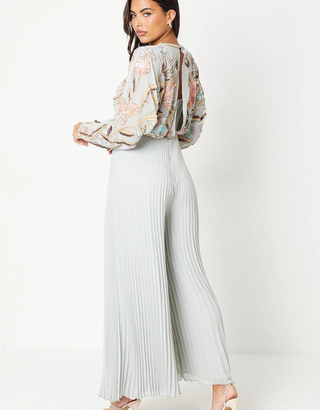 Hand Embellished Bodice Jumpsuit With Pleated Trouser