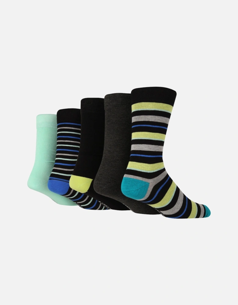 5PK 7-11 MENS SOCKS 5PK JACQUARDSBLACK WITH GREEN/BLUE STRIPES