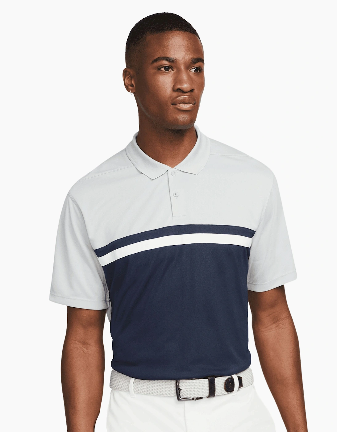 Nike Men's Light Smoke Grey Obsidian Blue Victory Dri-Fit Golf Polo Shirt - : L