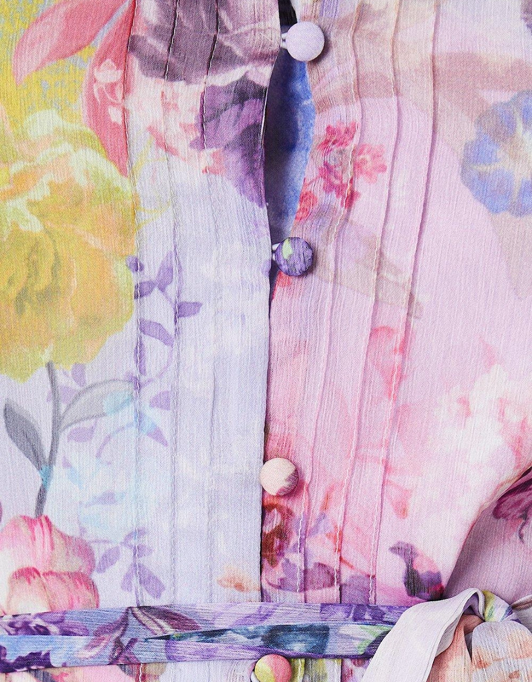 Floral Printed Tie Waist Midi Chiffon Shirt Dress