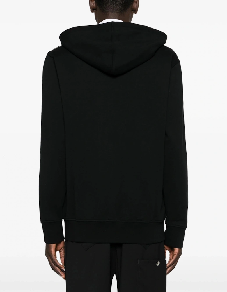 Tape Detail Zip Hooded Top Black