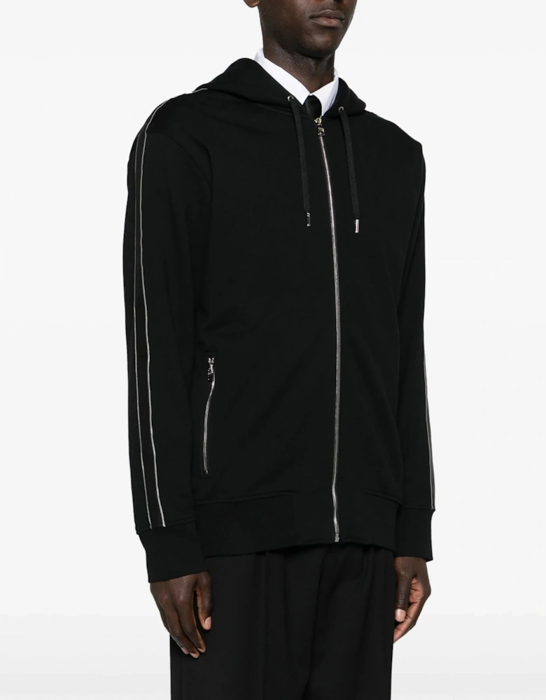 Tape Detail Zip Hooded Top Black