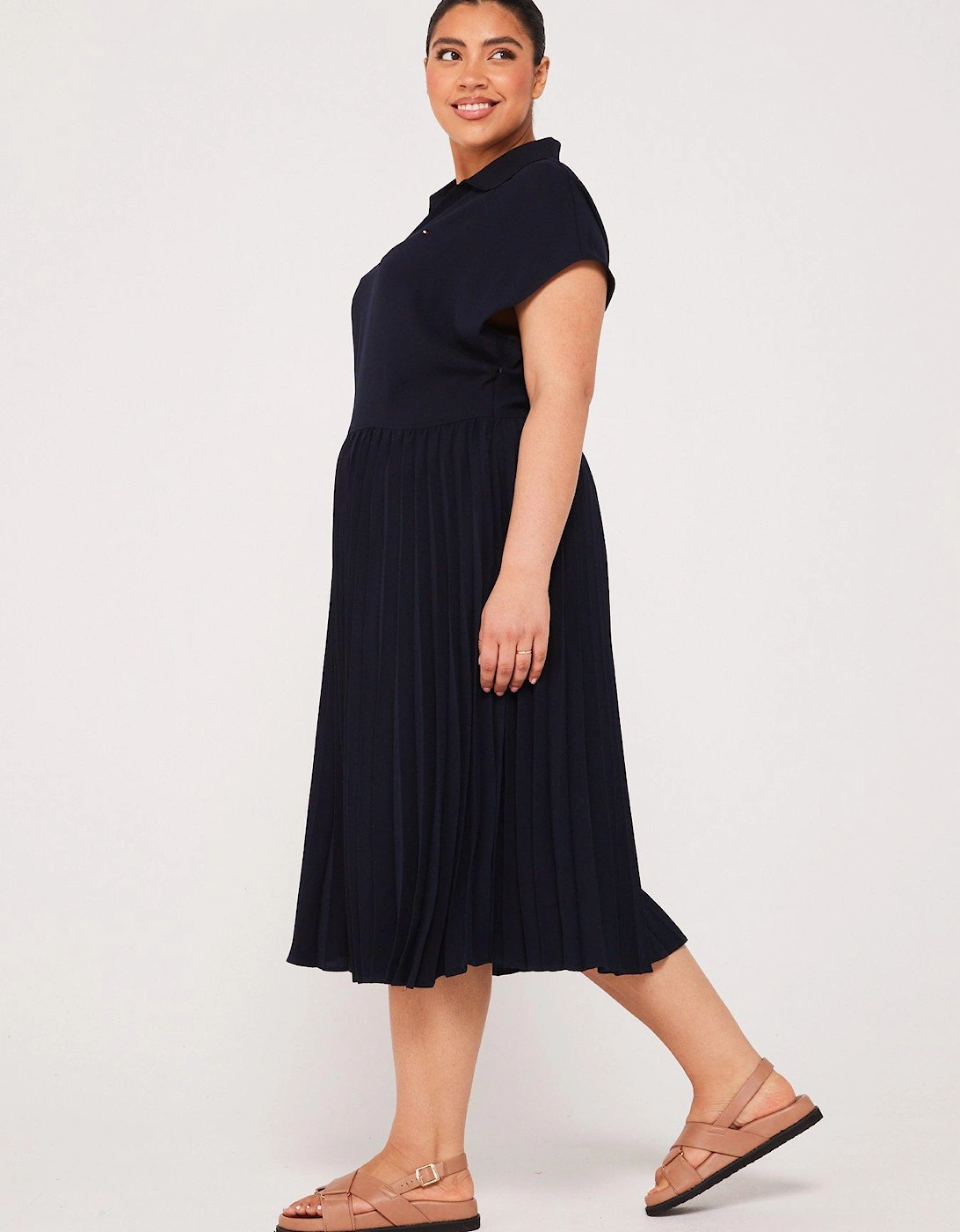 Plus Size Pleated Dress - Navy