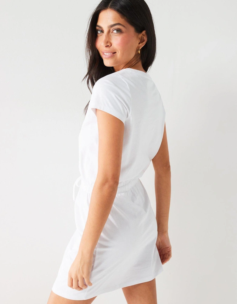 Channel Waist Mini Dress - White