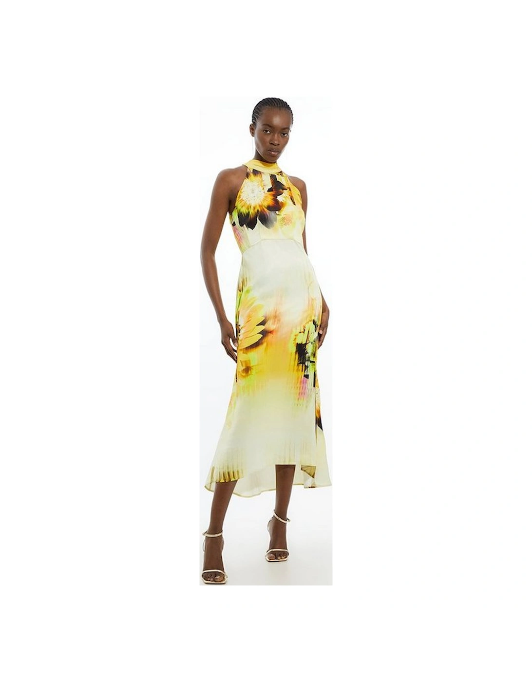 Viscose Satin Tie Dye Floral Halter Midi Dress, 4 of 3