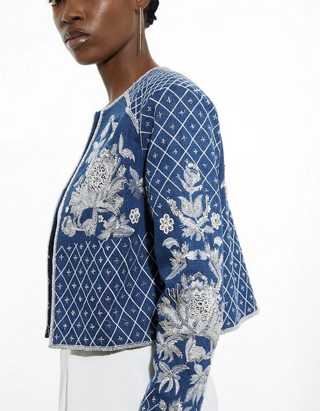 Beaded Embellished Denim Woven Trophy Jacket