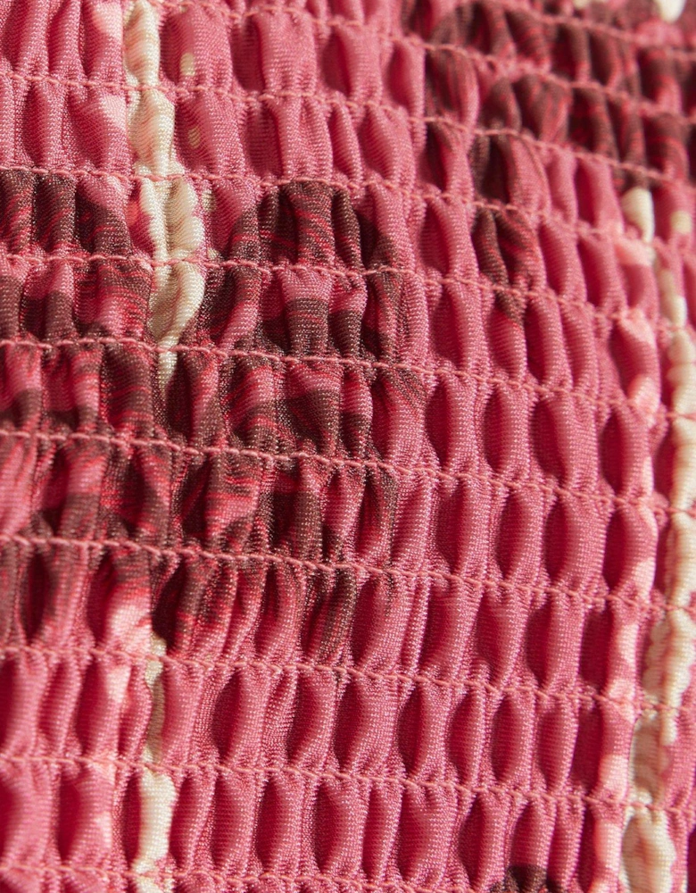 Shirred Palm Print Bikini Brief - Dark Pink