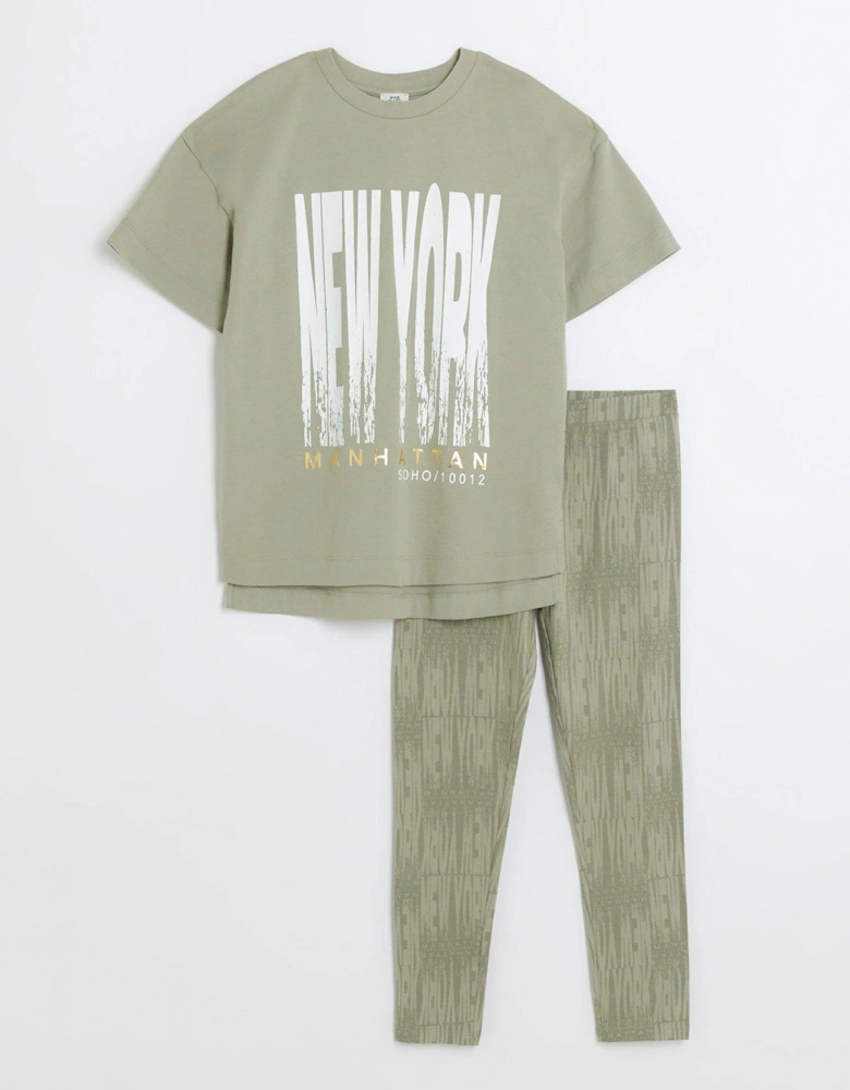 Girls New York Graphic T-Shirt Set - Green