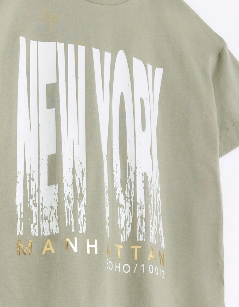 Girls New York Graphic T-Shirt Set - Green