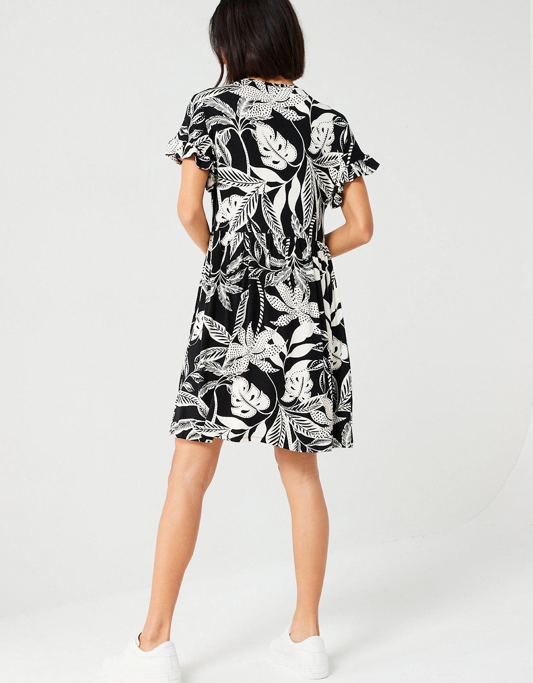 Ruffle Sleeve Mini Dress - Print