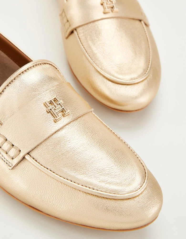 Metallic Leather Moccasin Loafer - Gold