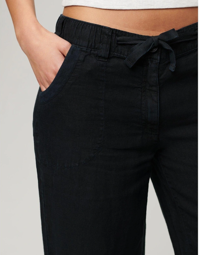 Linen Low Rise Pants - Black