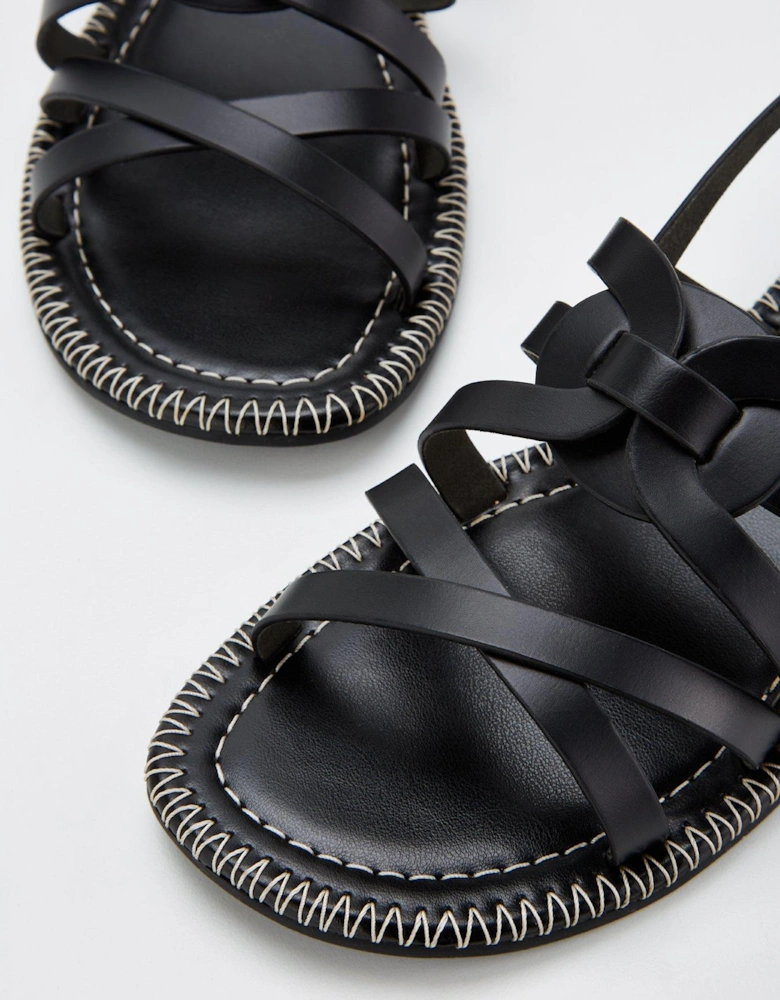 Leather Strappy Flat Sandal