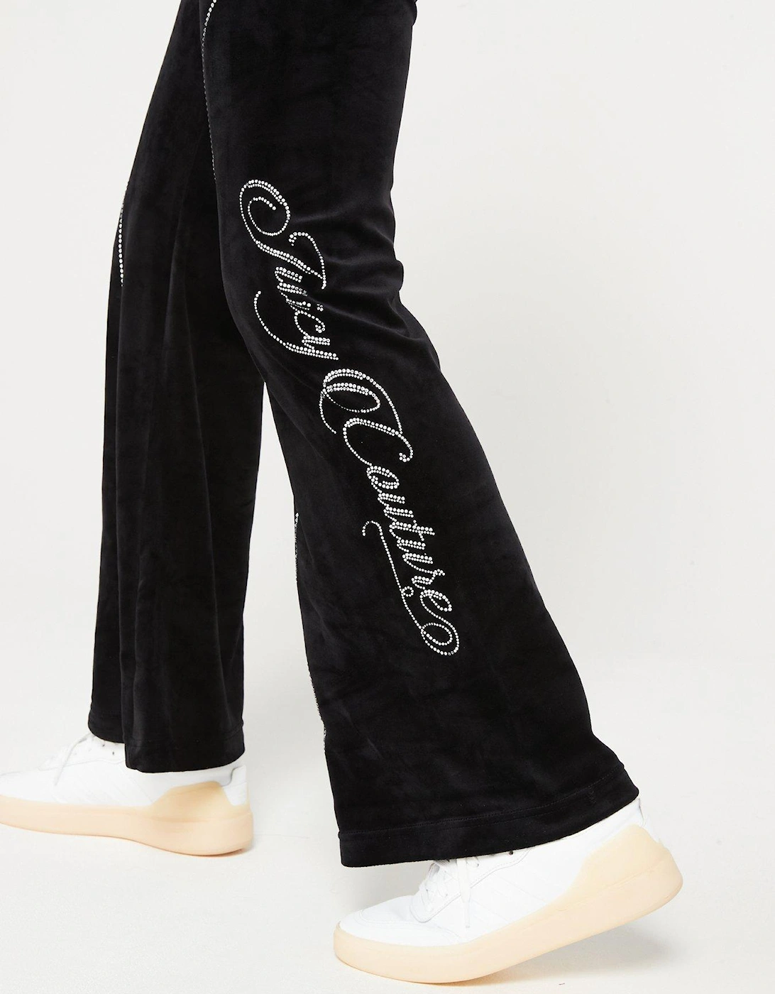 Western Velour Low Rise Trackpant With Diamante Detailing - Black
