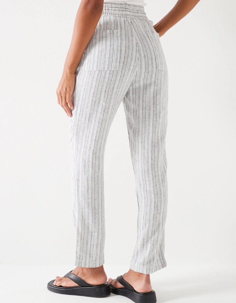 Linen Blend Stripe Trousers - Black/White