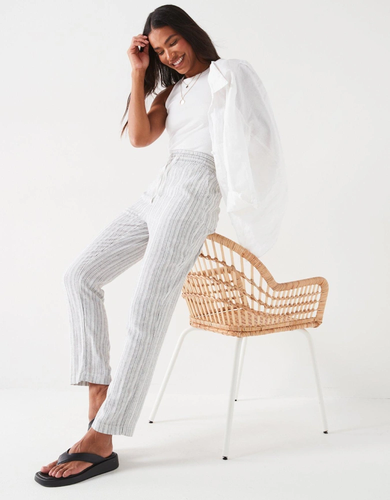 Linen Blend Stripe Trousers - Black/White